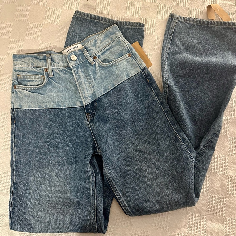 Reformation Wilder Two Tone High Rise Wide Leg Jeans - Saratoga 24 - New NWT